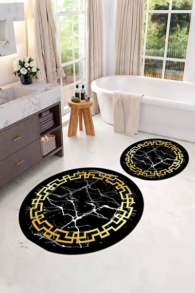 Napoli Home Σετ τουαλέτας με ψηφιακό πλενόμενο μαρμάρινο μοντέλο στρογγυλό χαλάκι μπάνιου