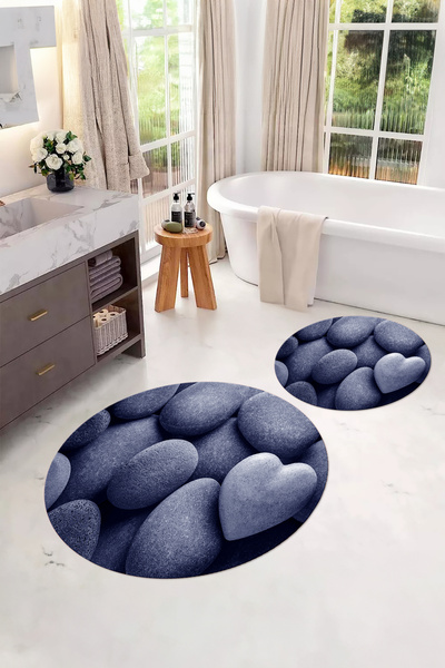 Napoli Home Σετ τουαλέτας με στρογγυλό χαλάκι μπάνιου με αντιολισθητική βάση με στάμπα που πλένεται