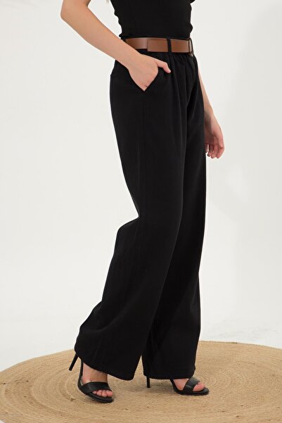 Ravencia Чорні брюки Palazzo - жіночі, з поясом і складками