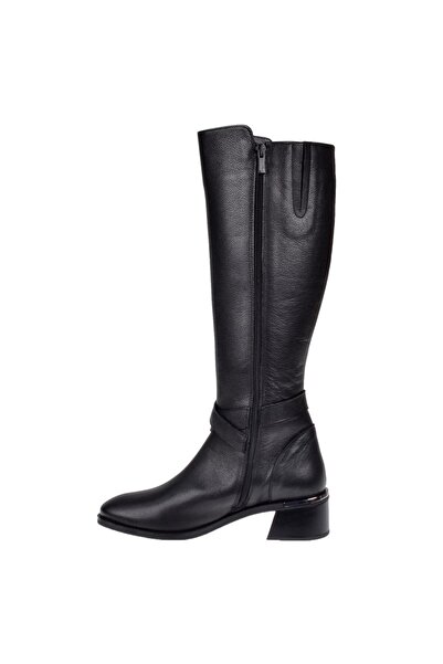 pullman Hakiki Deri Alçak Topuklu Kadın Çizme SK-97900 SİYAH