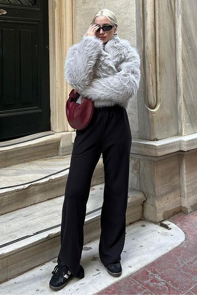 Madmext Black Elastic Waist High Waist Spanish Leg Knitwear Trousers Mg2211