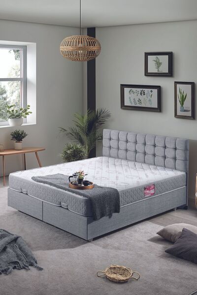 Setay Venedik Çift Kişilik Baza Başlık Letto Yatak Seti Açık Gri