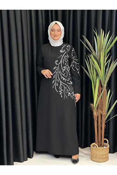 Butik büyük beden فستان كريب بأكمام يسرى