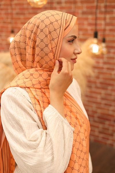 Silk Home Olinda Shawl 49005-19 - Πεπόνι και σκούρο τριαντάφυλλο