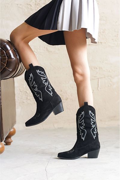 GOFFSHOES Черни дамски каубойски ботуши Vance
