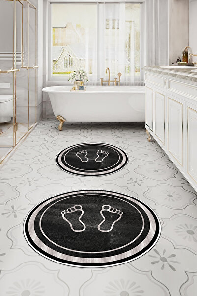 Napoli Home Set de covoraș de baie rotund, imprimat, lavabil, anti-alunecare,...