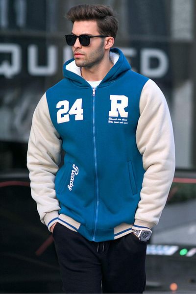 Madmext Petrolgrünes bedrucktes Herren-Sweatshirt mit Reißverschluss 6155