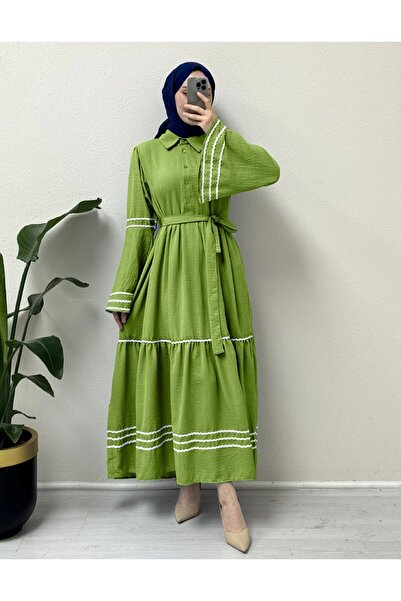 Modamorfo Κεντημένο φόρεμα με κομμένα μανίκια και φούστα -πράσινο