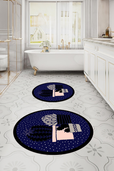 Napoli Home Σετ τουαλέτας με στρογγυλό χαλάκι μπάνιου με μοντέρνο μοντέλο κάκτου που πλένεται ψηφιακά