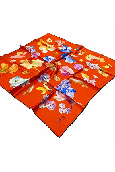 LA BOUTIQUE Μεταξωτό μαντήλι Sura με πορτοκαλί σχέδιο 1655 - 04
