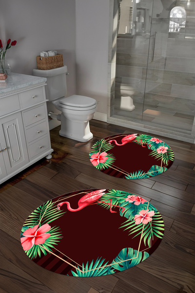 Napoli Home Set de toaletă rotund pentru baie, lavabil digital, cu model flam...