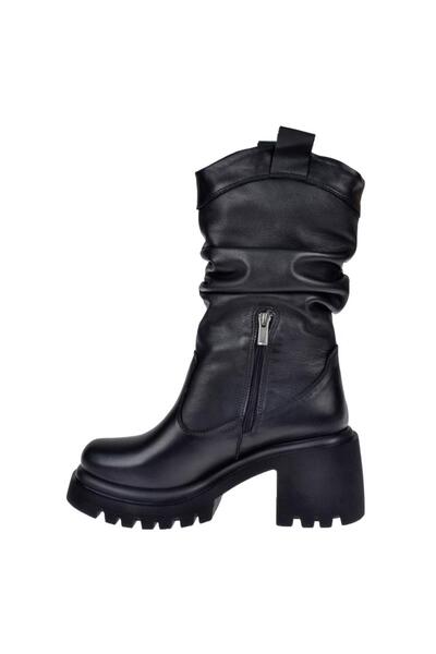 pullman Hakiki Deri Kalın Taban Kadın Bot PLM-27714 SİYAH
