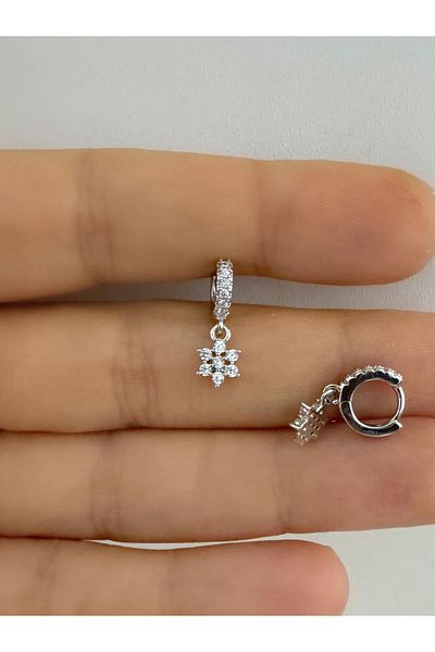 Arescollection Zircon Stone Flower Dangle Tragus Piercing Minimal Halo Ring