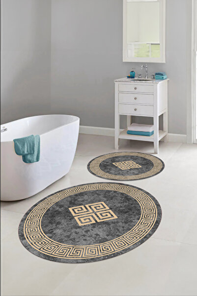 Napoli Home Κλασικό μοντέλο στρογγυλό χαλάκι μπάνιου με ψηφιακό πλενόμενο πλαίσιο και σετ τουαλέτας