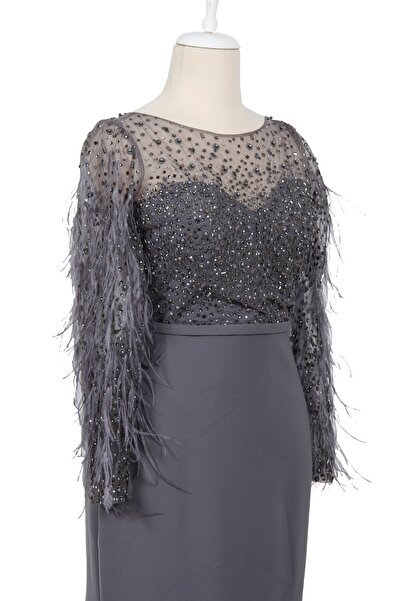 Katre KENZEL PLUS SIZE FISH MODEL EVENING DRESS WITH STONE TAILS - GRAY