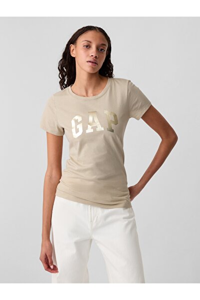 GAP Kadın Bej Gap Logo T-Shirt