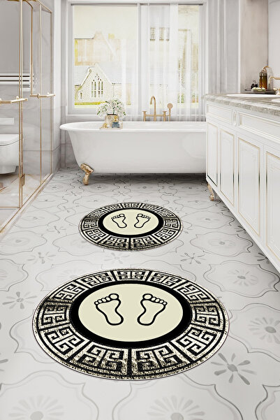 Napoli Home Σετ τουαλέτας με στρογγυλό χαλάκι μπάνιου με ψηφιακό πλενόμενο πλαίσιο