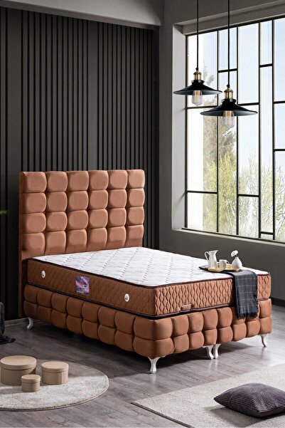 Setay Duke Lux Ikili Set, Çift Kişilik Baza Başlık Seti - Açık Kahve