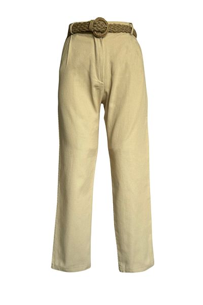 Ravencia Light Cream Canvas Women's Trousers - Carrot Cut and Belt