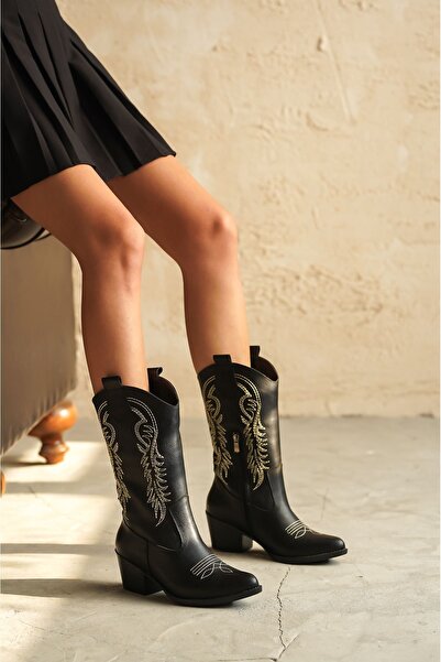 GOFFSHOES Kadın Delmar Kovboy Çizme - siyah-deri