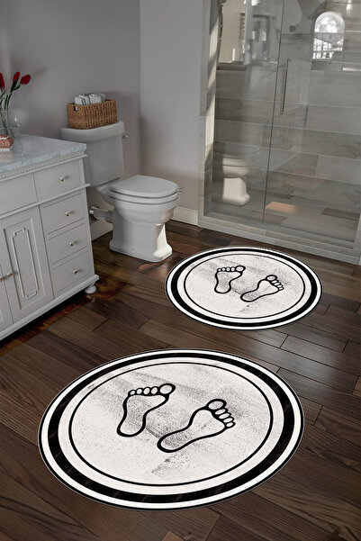 Napoli Home Σετ τουαλέτας με στρογγυλό χαλάκι μπάνιου με στάμπα, αντιολισθητική βάση, που πλένεται