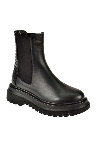 pullman Hakiki Deri Yanları Lastikli Kadın Bot PLM-FELAL SİYAH
