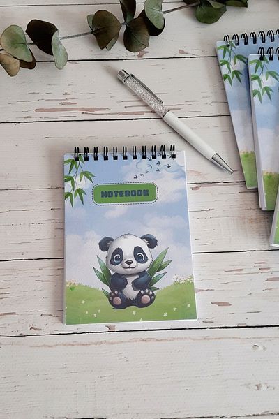 Burak Baskı Tasarım Panda Patterned A-6 Wire Spiraled Lined Notepad - Memo Pad, Memo Pad
