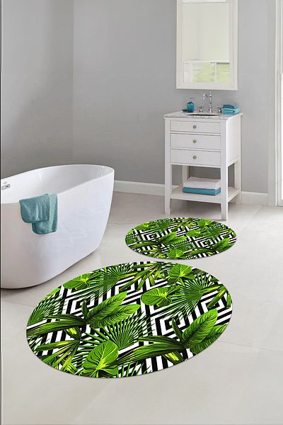 Napoli Home Set de scaune de toaletă rotundă, lavabilă, cu model de flori clasice, KLOZET-60-GREEN,