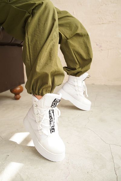 GOFFSHOES Γυναικείες μπότες με κορδόνια Medelin Parachute Material - Λευκό