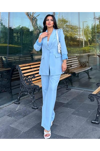 pembekurdelem Set de damă Baby Blue - Jachetă și pantaloni cu un singur nasture
