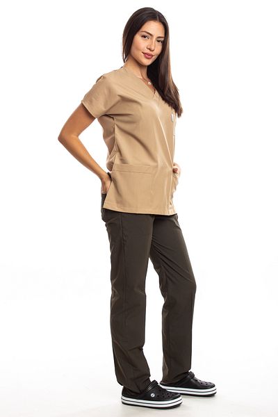 Simirna Üniforma Alpaca Top Camel Bottom Khaki Green Surgical Doctor Nurse Jersey Suit