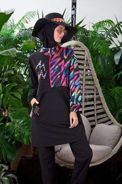 Moodbasic Swimwear Geometric Printed Stone Hijab Swimsuit