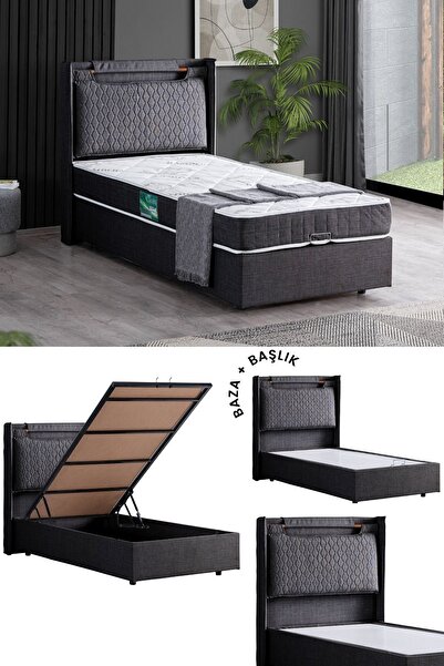 Setay Zagreb Ikili Set, Tek Kişilik Baza Başlık Seti, Antrasit