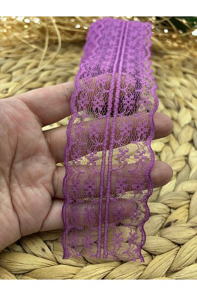 Deniz Party Store 4 cm Double Sided Plum Guipure Lace Ribbon - 5 Meters Double Lace Guipure