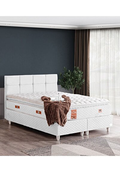 Setay Baza, Gümüş Ikili Set, Çift Kişilik Baza Başlık - Beyaz