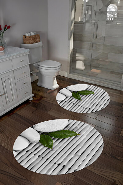 Napoli Home Σετ τουαλέτας με στρογγυλό χαλάκι μπάνιου με στάμπα, αντιολισθητι...