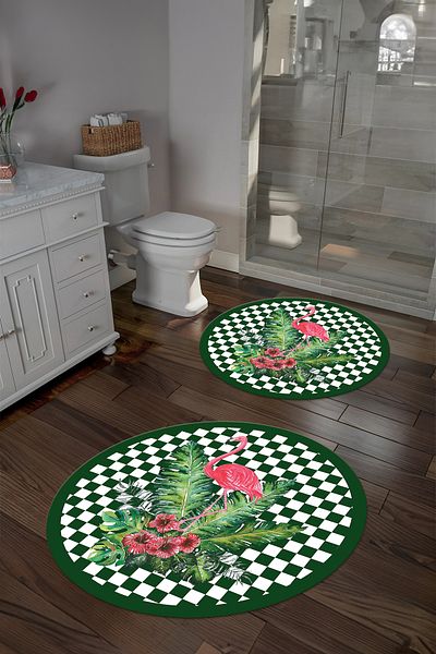 Napoli Home طقم مرحاض دائري منقوش عليه فلامنغو قابل للغسل ومضاد للانزلاق، مقعد مرحاض، WC-62-GREEN،