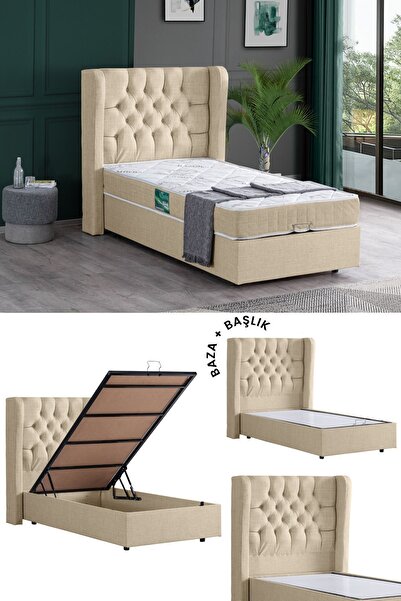 Setay Riga Ikili Set, Tek Kişilik Baza Başlık Seti, Krem