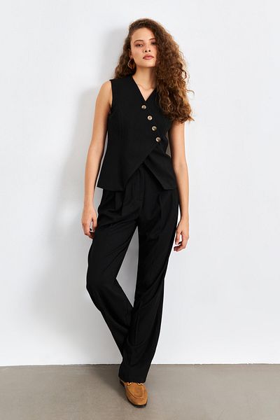 YOUR NAME Pleated Wide Leg Black Women's Palazzo Trousers