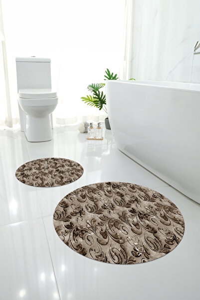 Napoli Home Ψηφιακό σετ τουαλέτας με αντιολισθητική βάση με ακρυλικό σχέδιο, στρογγυλό χαλάκι μπάνιου