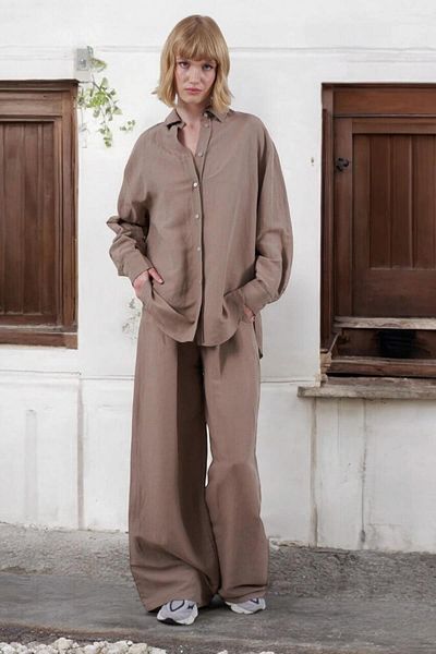 Ravencia Mink Linen Women's Shirt and Trousers Set