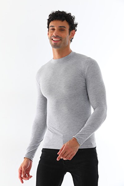 penyebizden Férfi állógallér Slim Fit pamut Lycra póló-szürke melange