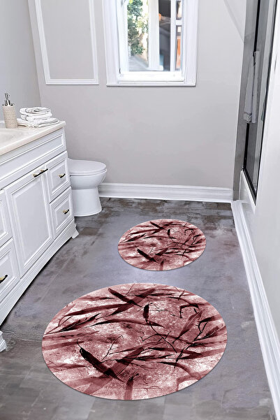 Napoli Home Set de toaletă pentru covoraș de baie rotund, lavabil, anti-alune...