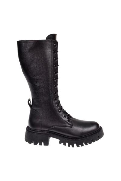 pullman Castle Black Hakiki Deri Uzun Postal Kadın Bot SK-23800 SİYAH