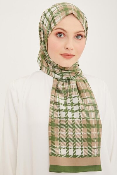 Armine Trend Πράσινο-βιζόν καρό μοτίβο Modal Shawl 4713-16