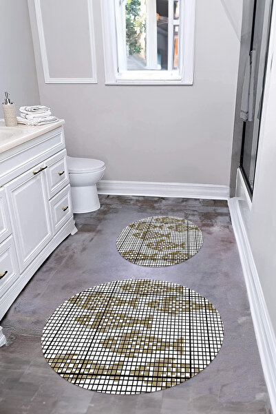 Napoli Home Ψηφιακό σετ τουαλέτας με αντιολισθητική βάση που πλένεται, μοντέλο ψαριού, στρογγυλό χαλάκι μπάνιου