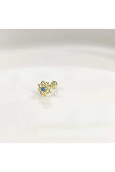 Güler Yüzlü Silver MAVİ TAŞLI YILDIZ ÇİÇEK GÜMÜŞ TRAGUS PIERCING - ALTIN SARI