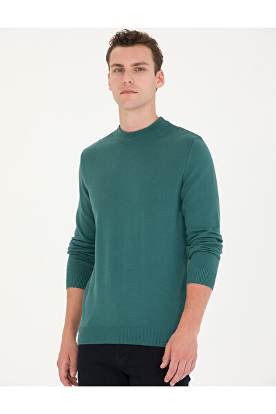 Pierre Cardin Green Slim Fit Quarter Collar Basic Knitwear Sweater 50276158-Vr054