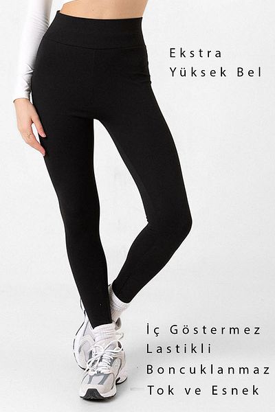 Domoda Schwarze, extra hohe Taille, elastische, nicht durchsichtige Interlock-Strick-Leggings für Damen @girona