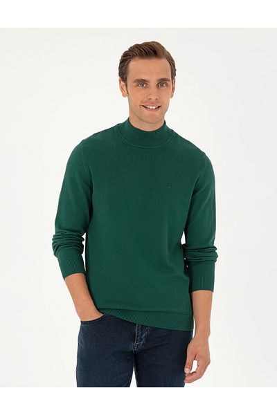 Pierre Cardin Green Slim Fit Half Turtleneck Basic Knitwear Sweater 50296548-Vr054